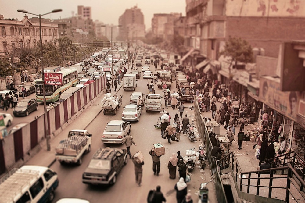 Traffic and pedestrians on the road