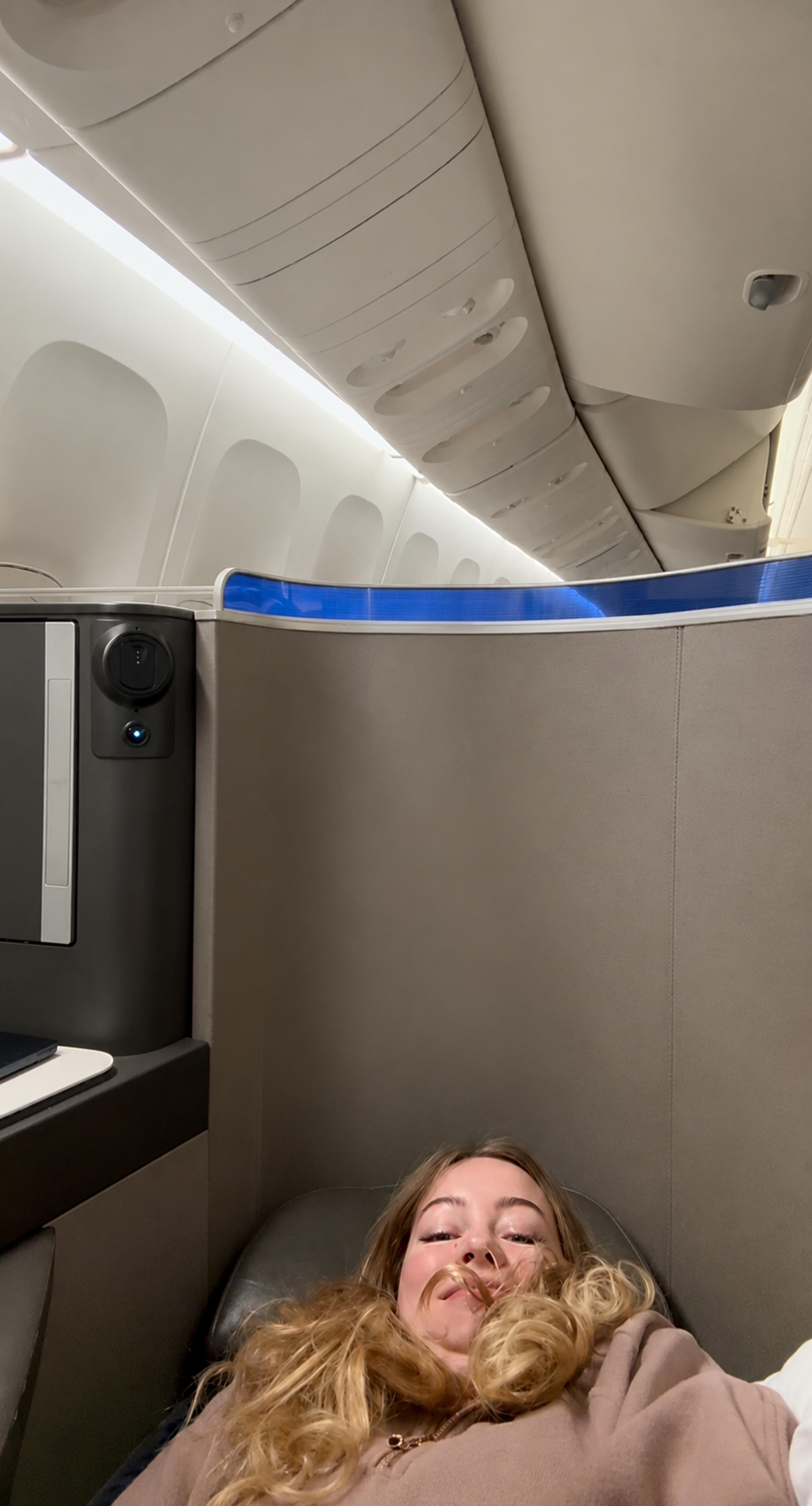 Relaxing in the first-class cabin.