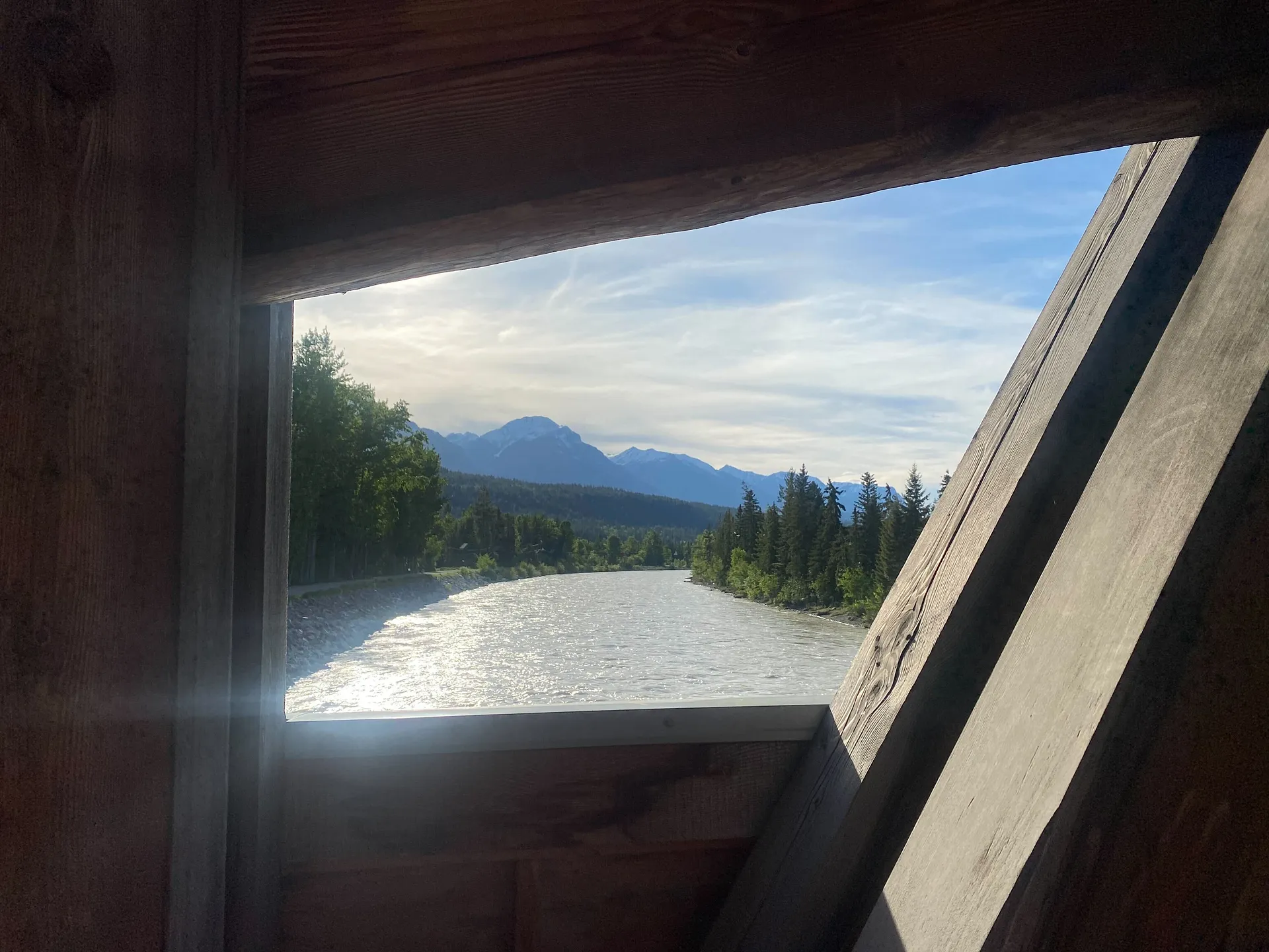 View of the Rockies from Golden's bridge