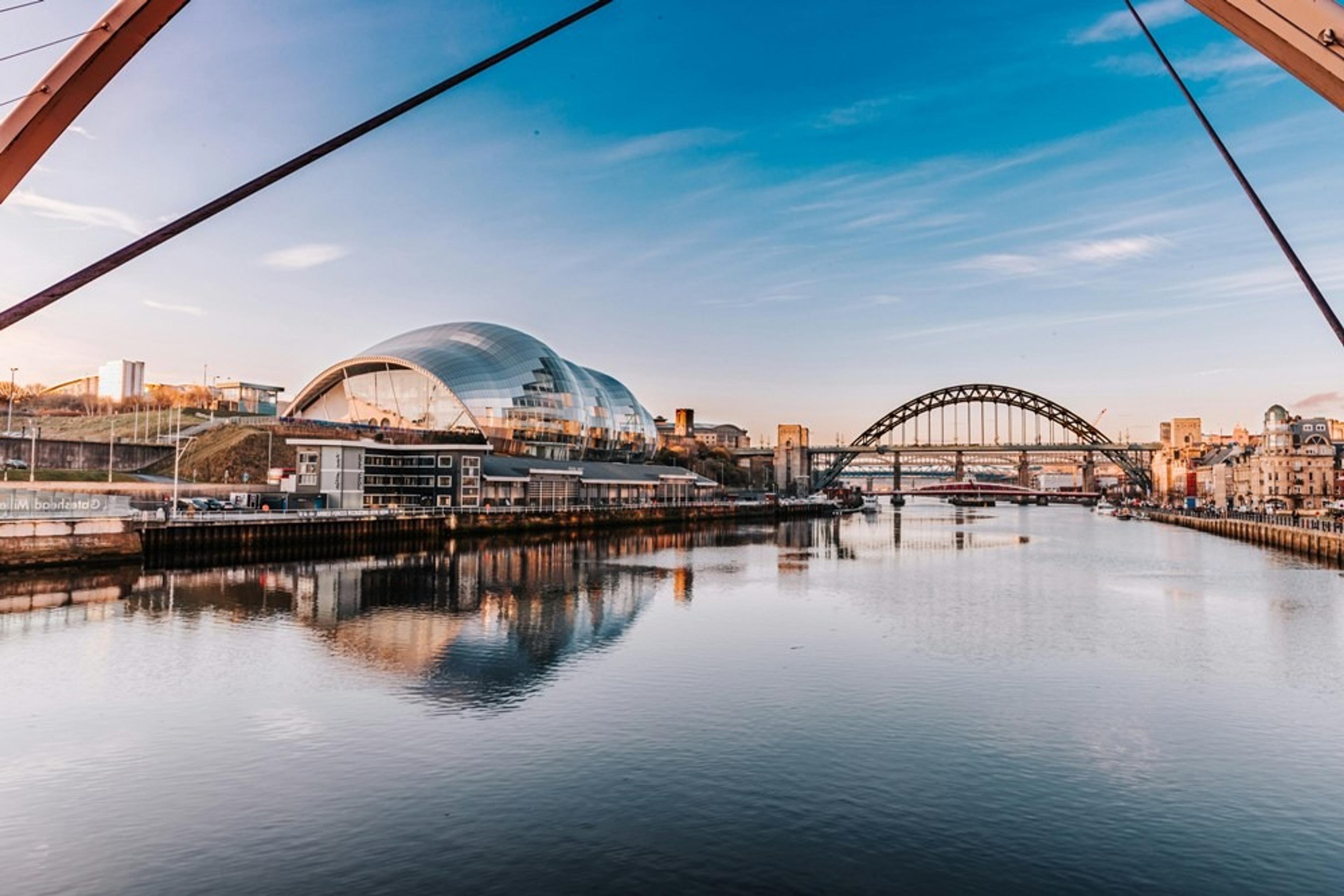 View over the River Tyne, Newcastle, with museums and bridges