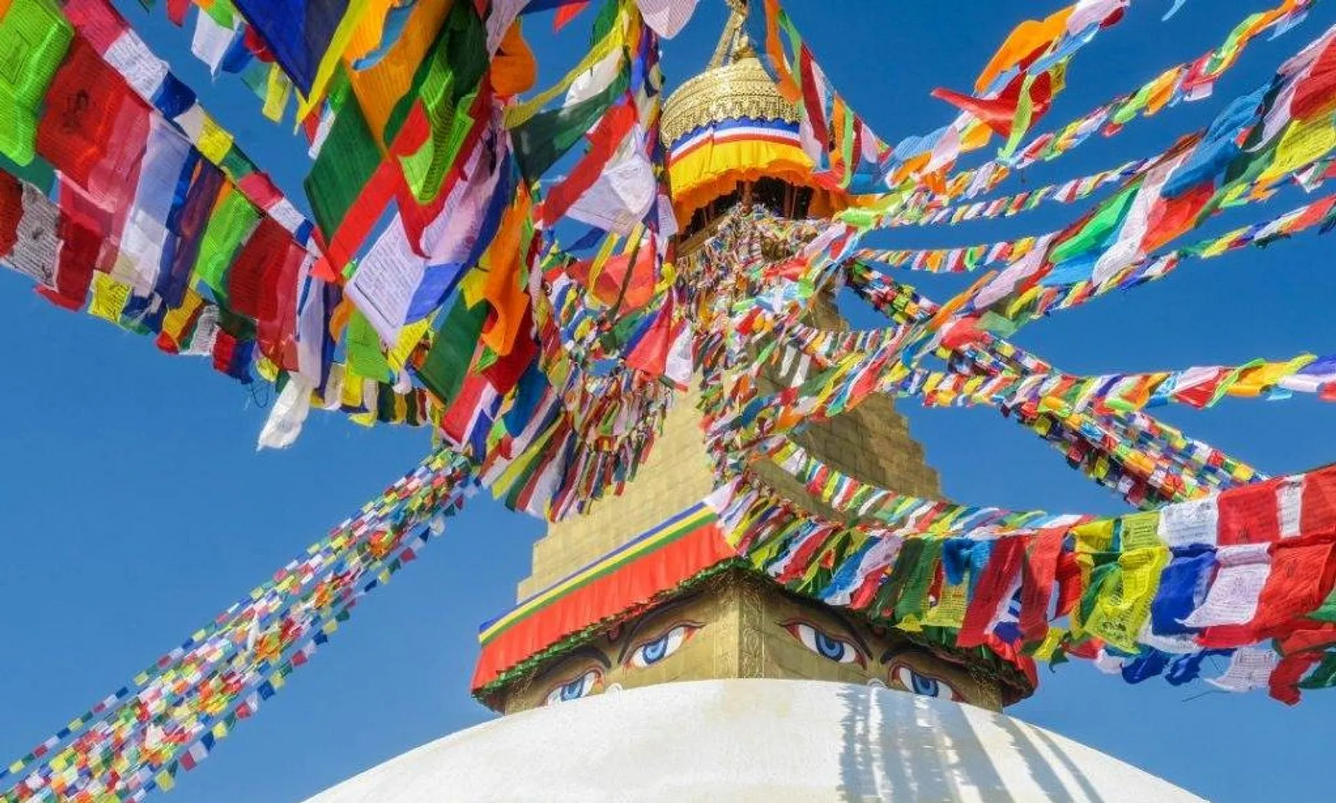 Temple with strings of flags