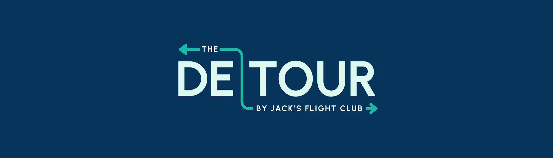 A logo for "The Detour by Jack's Flight Club" set against a dark blue background with stylized arrows.