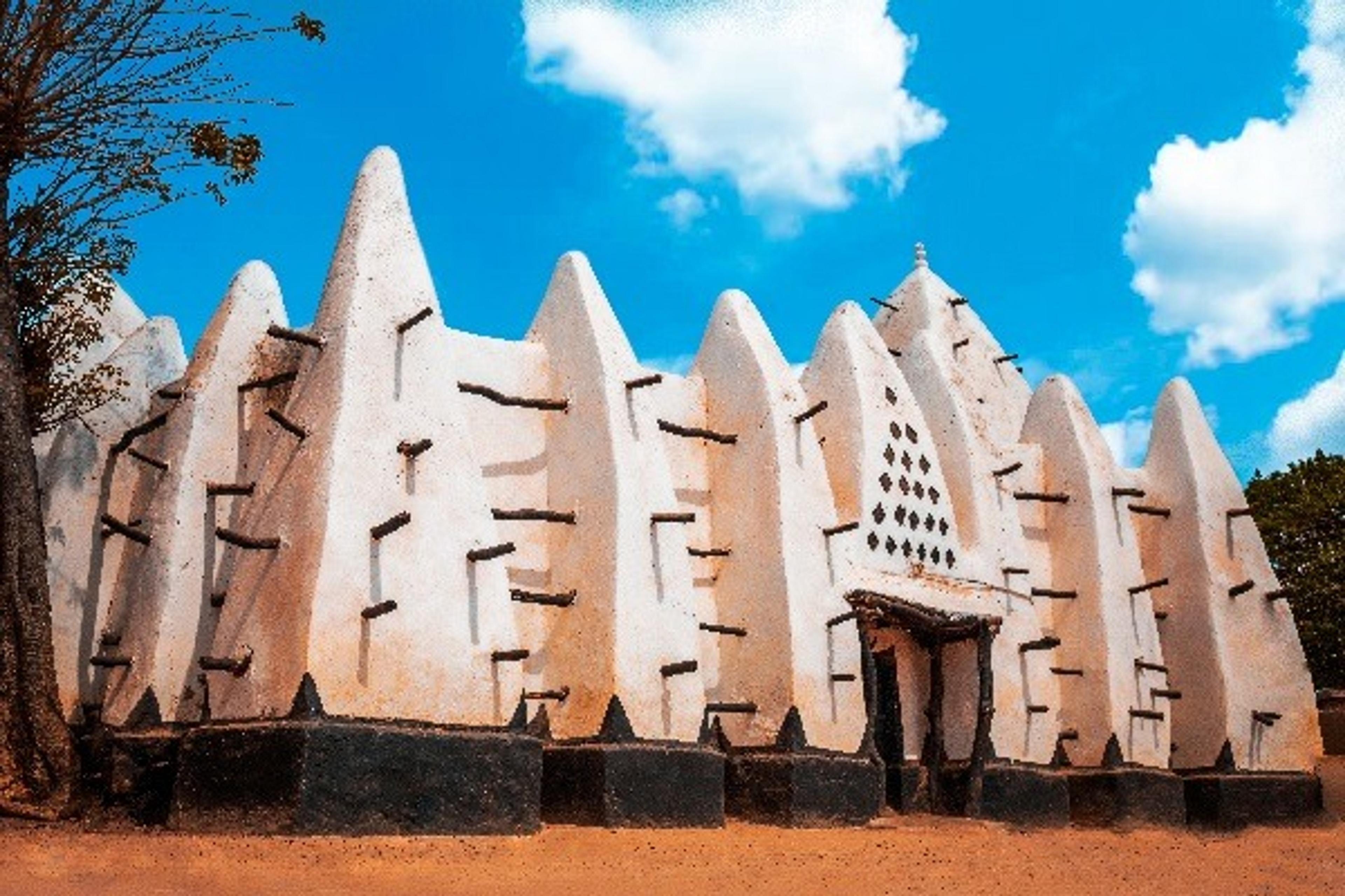 Traditional Ghanian architecture: a white, pointed building
