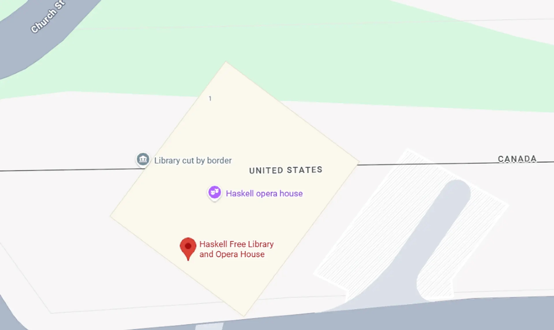 Haskell Free Library and Opera House straddles the border between the United States and Canada.