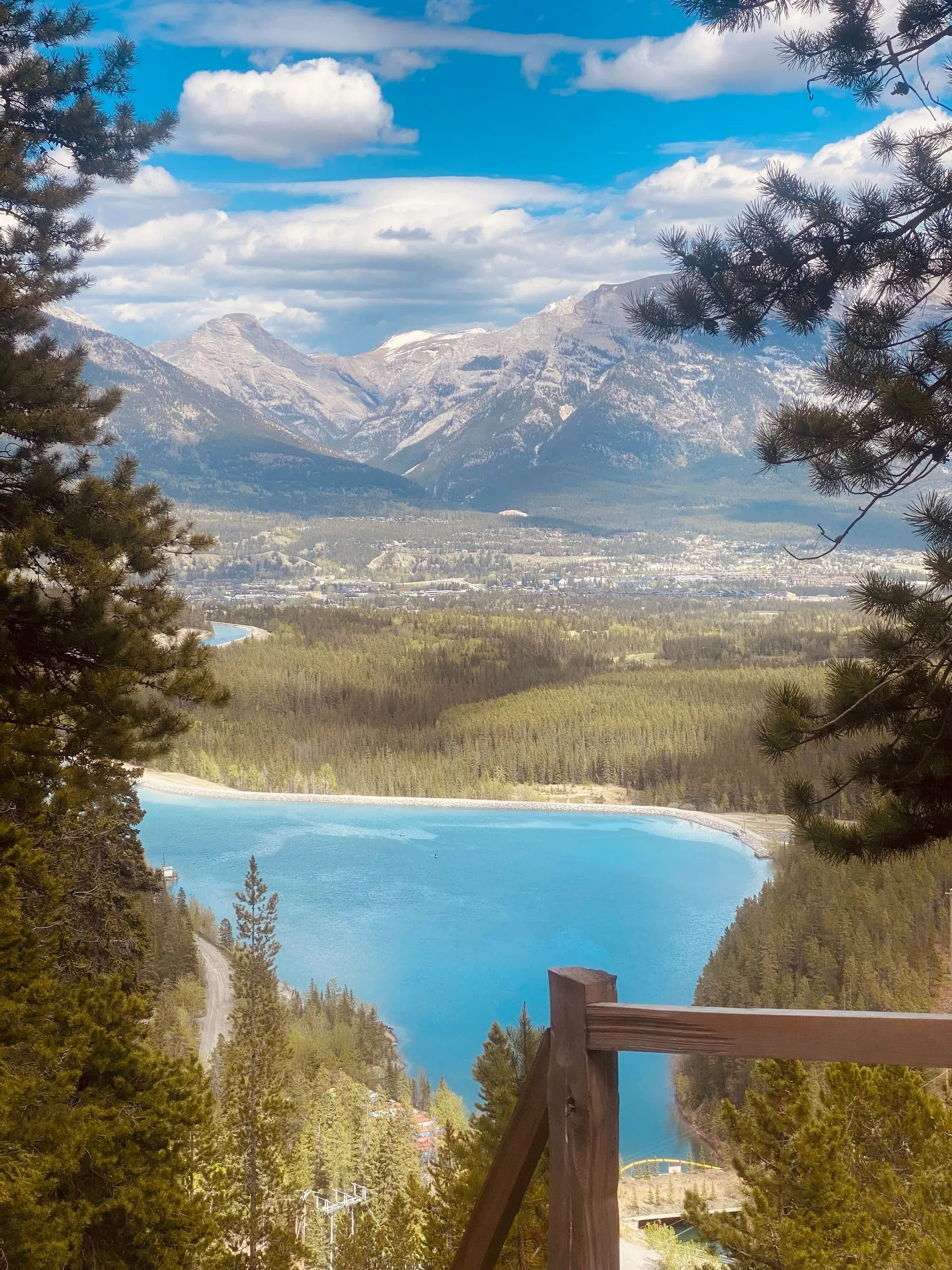 The town of Canmore seen from the trail at Grassi lakes